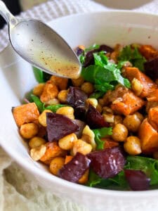 plant based roasted beet sweet potato chickpea salad Recipe