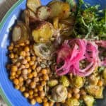Salad with Chickpeas Roasted Potatoes and Brussels Sprouts