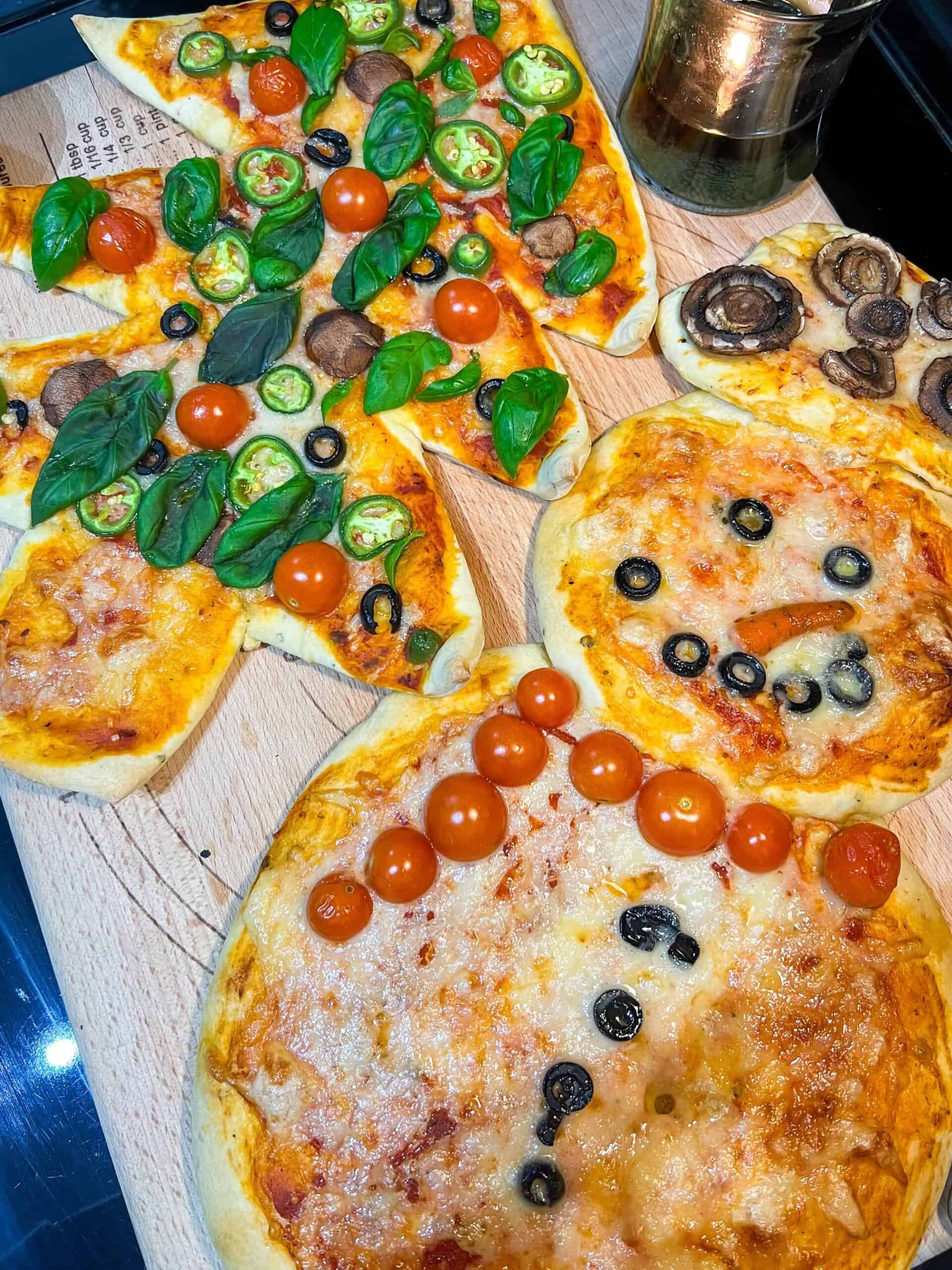 Christmas Tree and Snowman Pizza