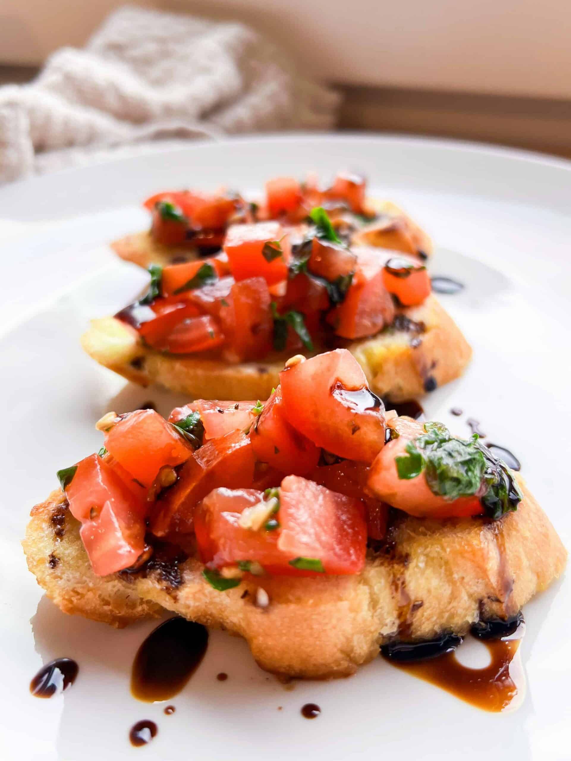 best vegan bruschetta recipe on white plate