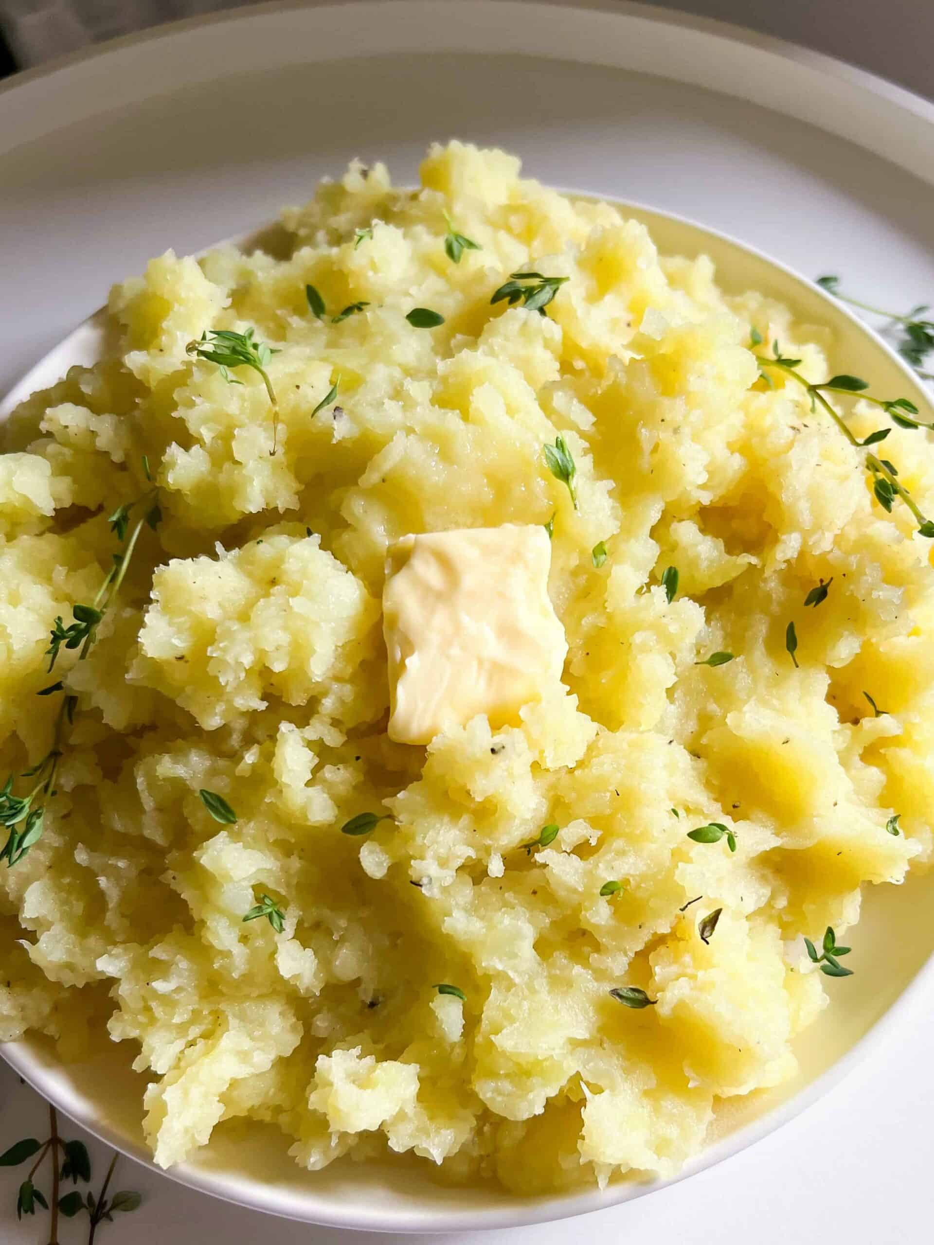 dairy free mashed potatoes on white plate