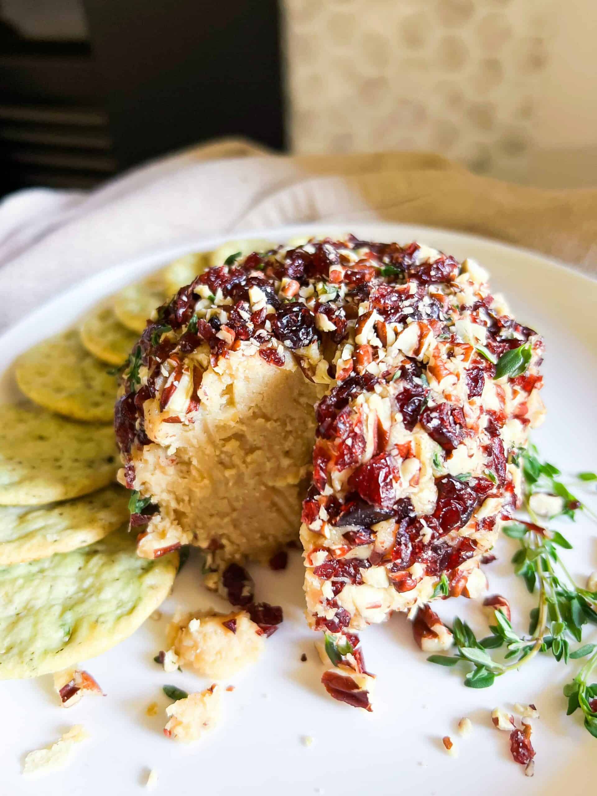 vegan cheese ball with cranberries