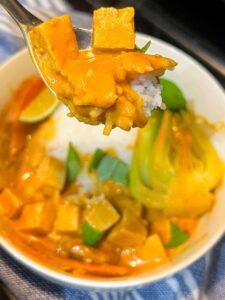thai red curry vegan on spoon