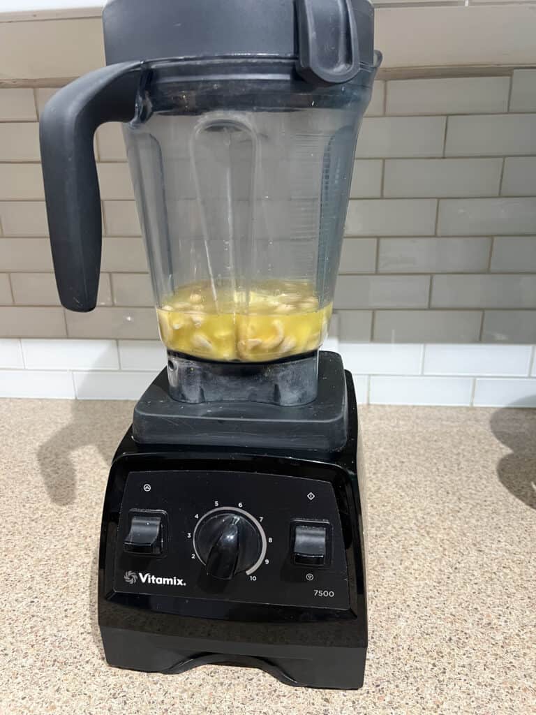 blending the vegan cheese for fondue