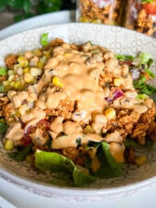 Vegan Taco Salad Mason Jar Meal Prep in bowl