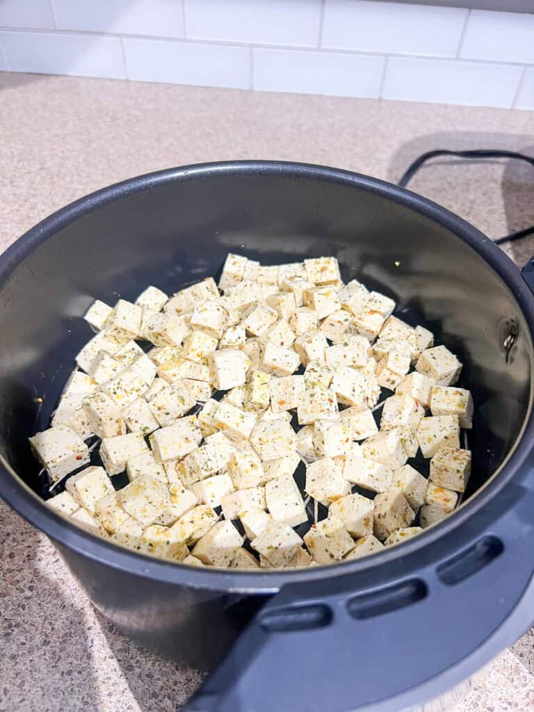 spiced tofu cubes add to air fryer