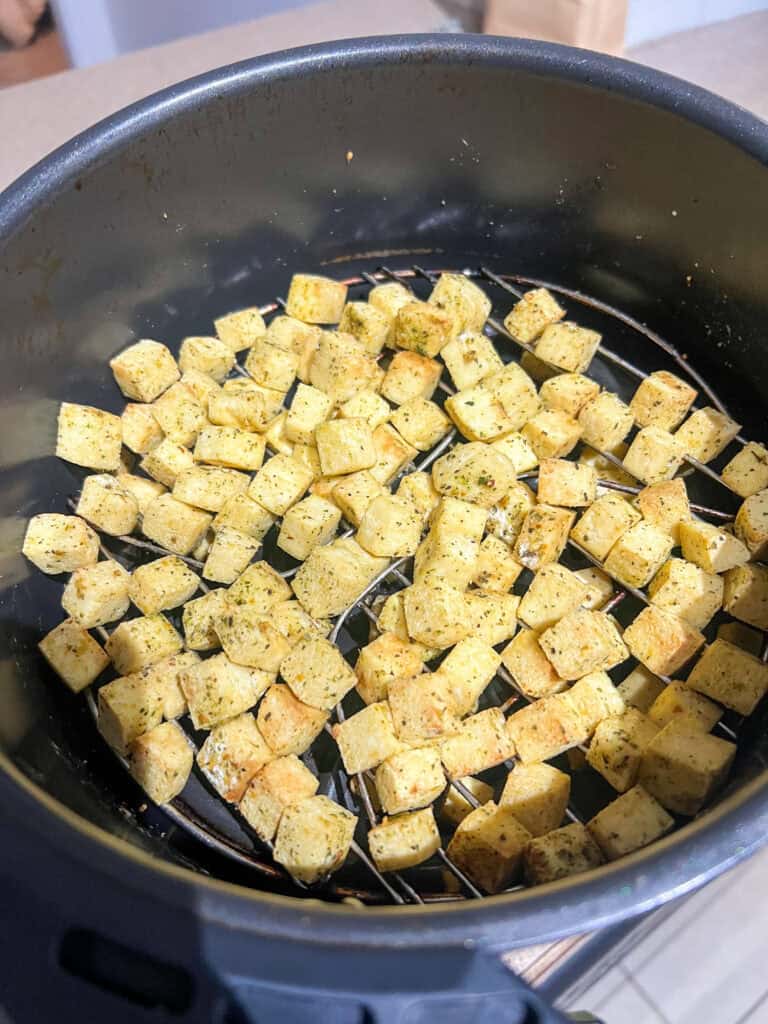cooked tofu cubes in air fryer