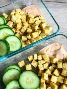 Lazy Vegan Meal Prep recipe with tofu and cucumber