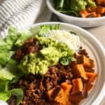 Sweet Potato Taco Bowl Vegan with TVP beef Meal Prep