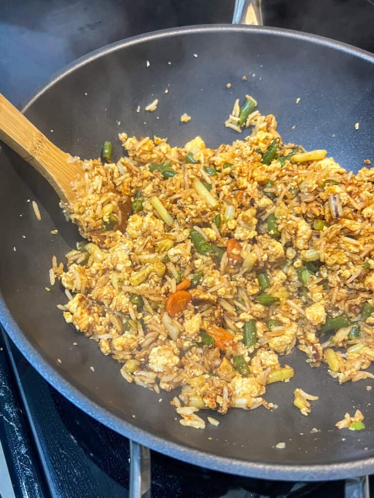 cooking Vegan Fried Rice in Wok
