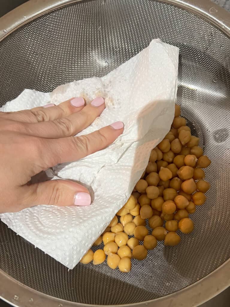 drying the chickpeas in stainer