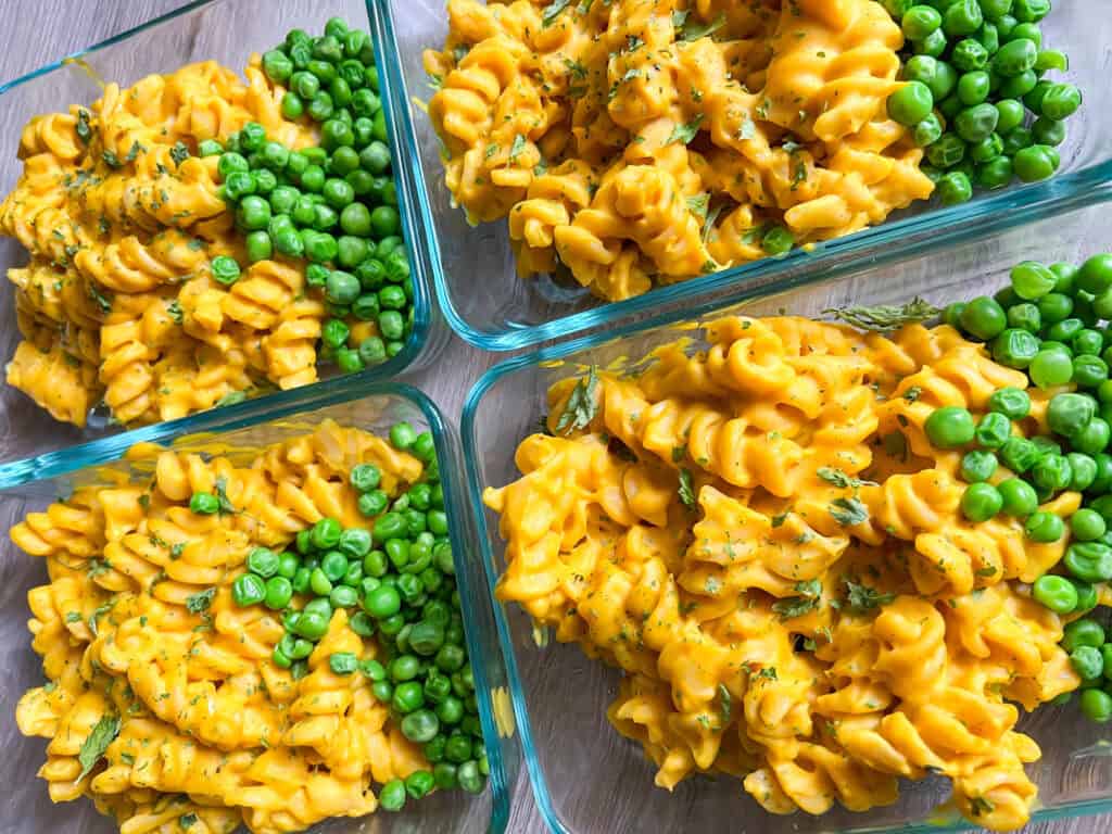 meal prep lentil sauce and pasta