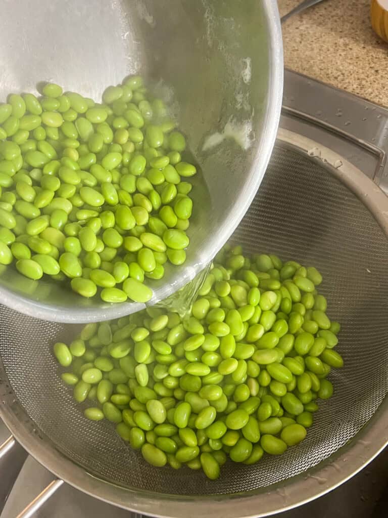 edamame in strainer
