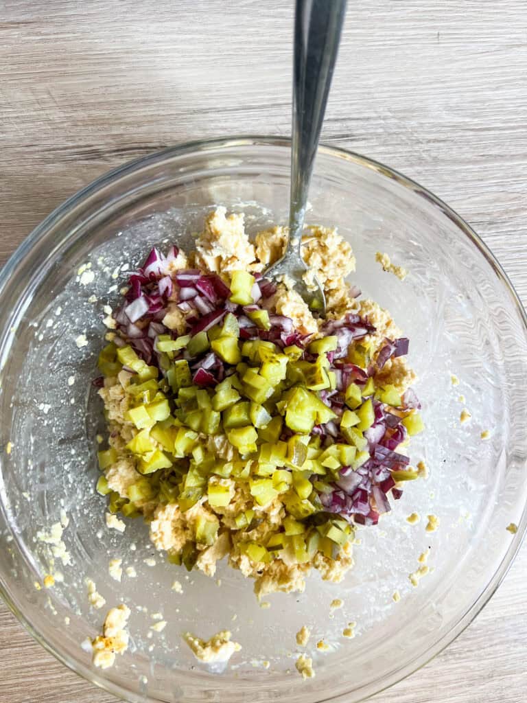Egg Salad Sandwich made with Tofu mixture in bowl