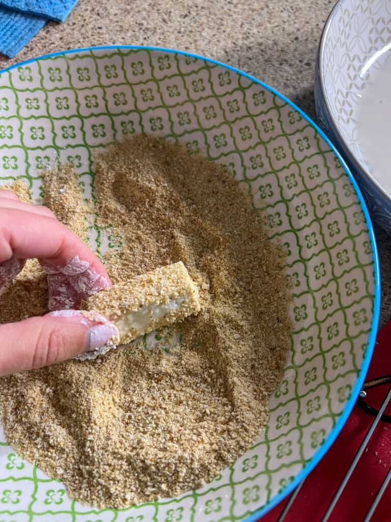 breading the tofu sticks
