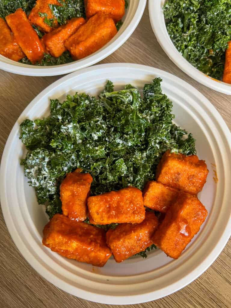Buffalo Tofu Kale Caesar Salad Meal Prep