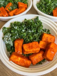Buffalo Tofu Kale Caesar Salad Meal Prep recipe