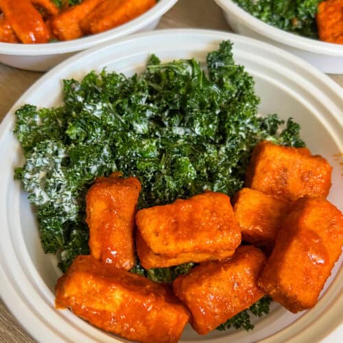 Buffalo Tofu Kale Caesar Salad Meal Prep recipe