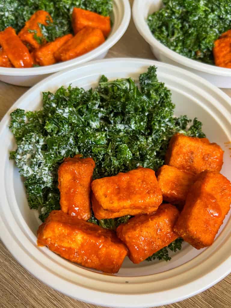 Buffalo Tofu Kale Caesar Salad Meal Prep recipe