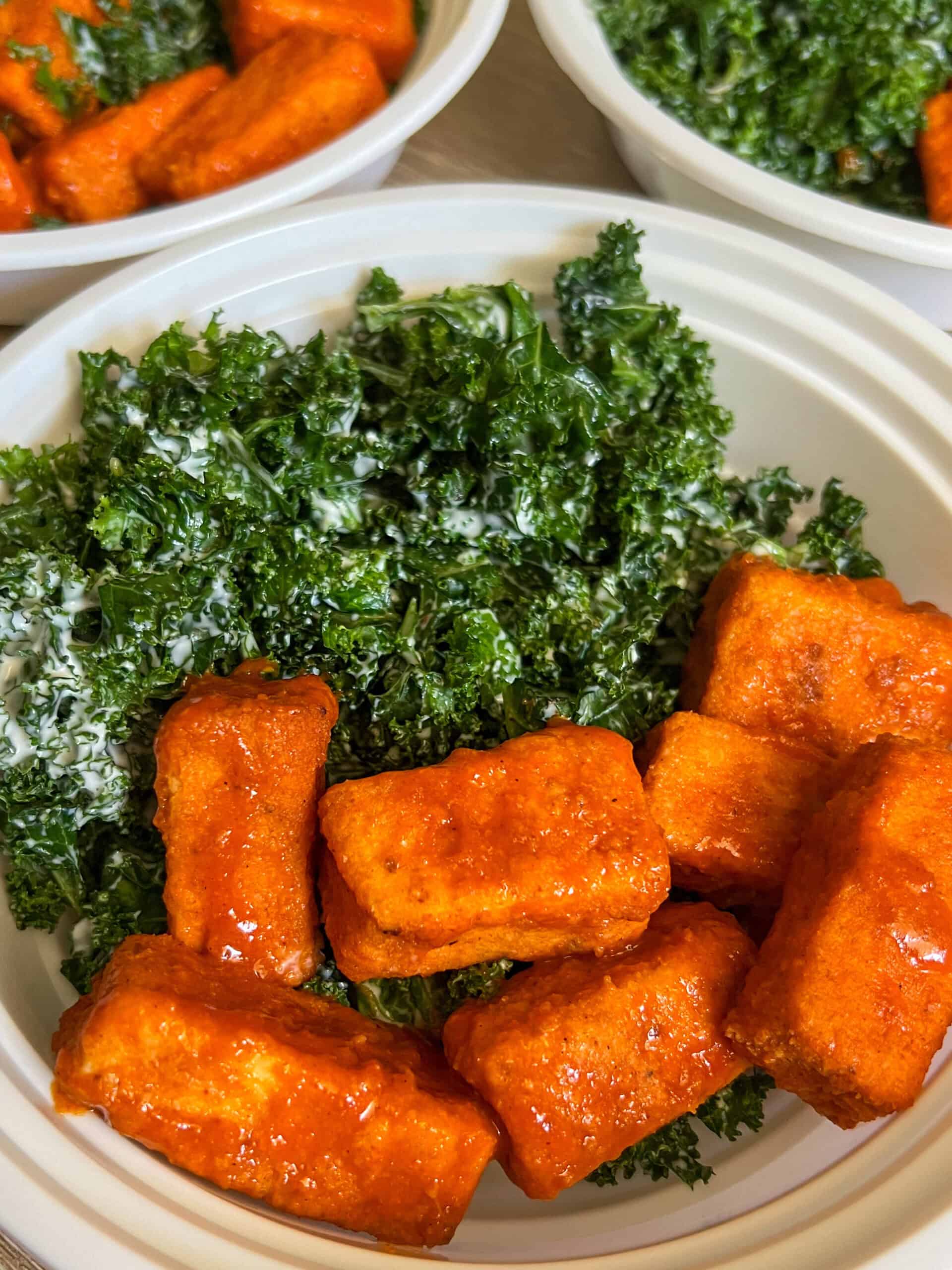 Buffalo Tofu Kale Caesar Salad Meal Prep recipe
