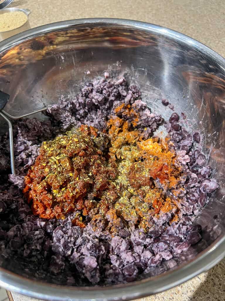 Quinoa Black Bean Burgers mixture in stainless steel bowl