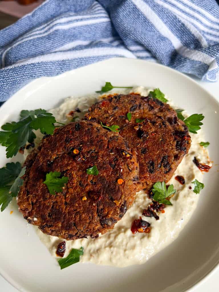 Quinoa Black Bean Burgers on plate top shot