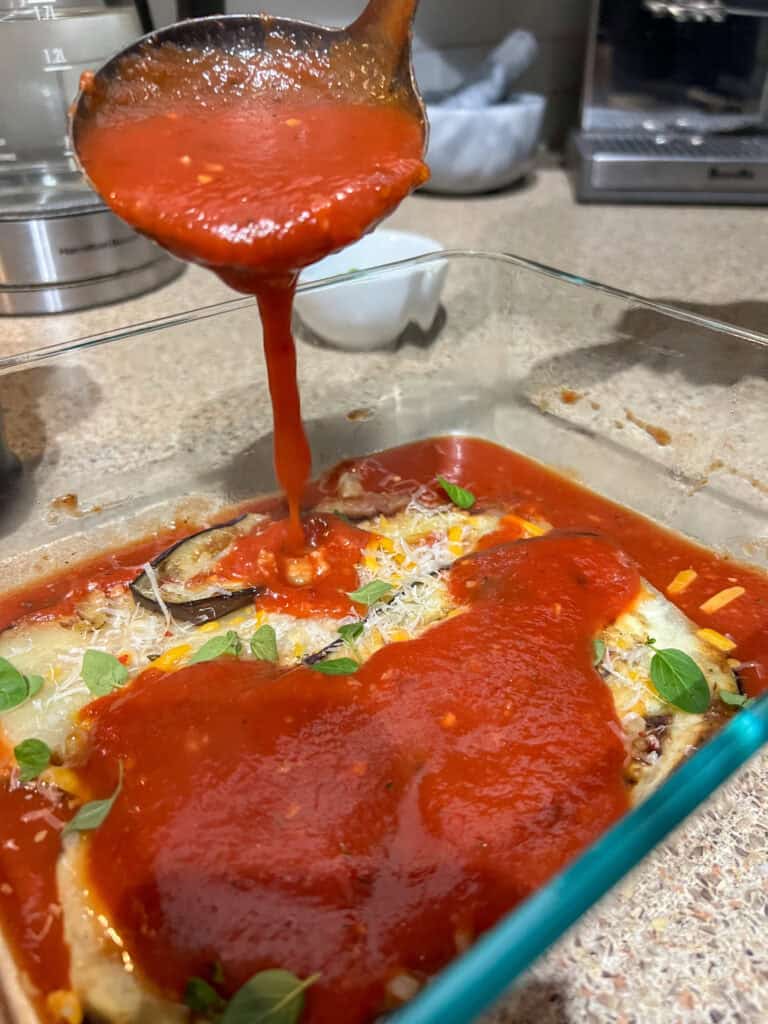simple eggplant parmesan recipe in baking dish