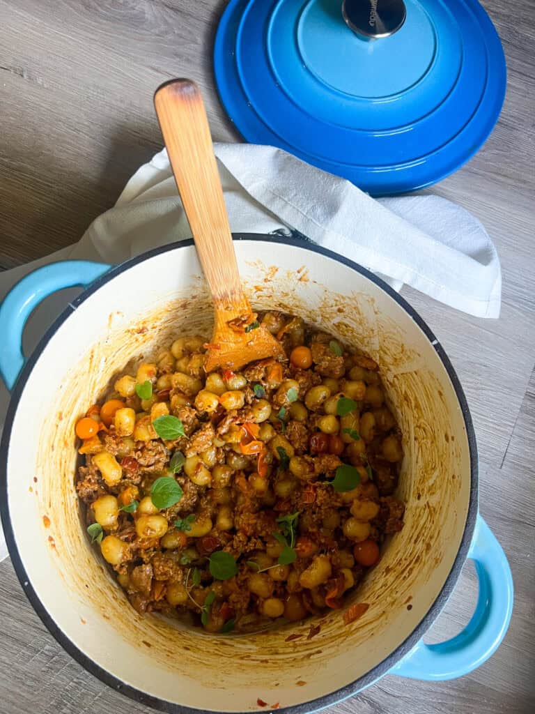 Cherry Tomato & Sun-Dried Tomato Gnocchi (with Vegetarian Sausage) recipe