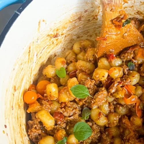 Cherry Tomato & Sun-Dried Tomato Gnocchi (with Vegetarian Sausage)
