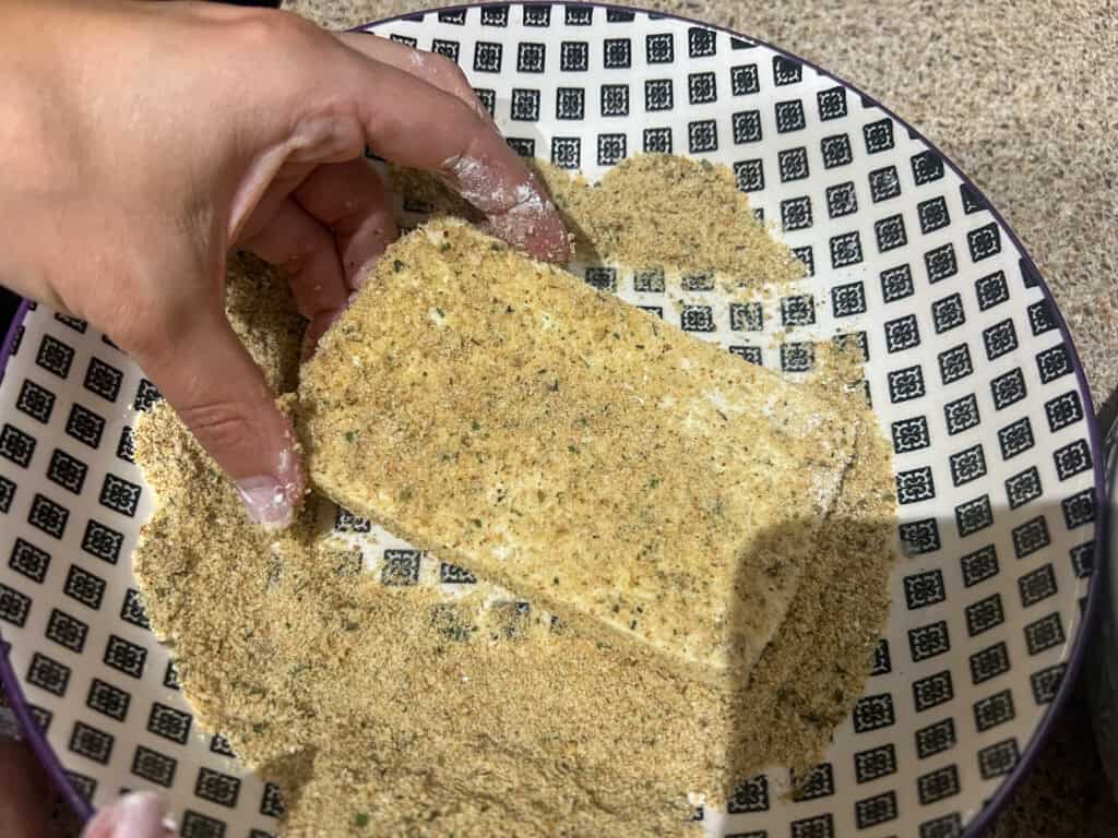 battering the tofu steaks