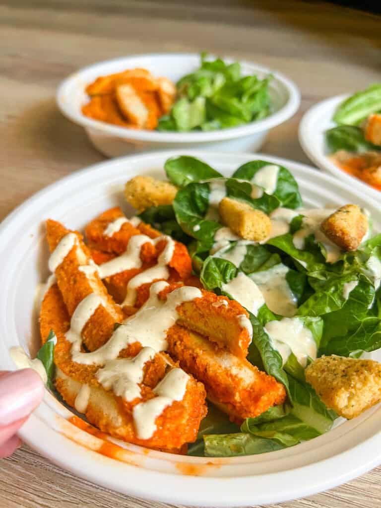 vegan Buffalo Tofu Caesar Lunch Meal Prep