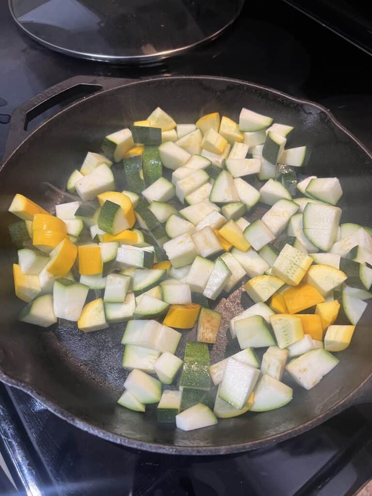 cut zucchini in pan