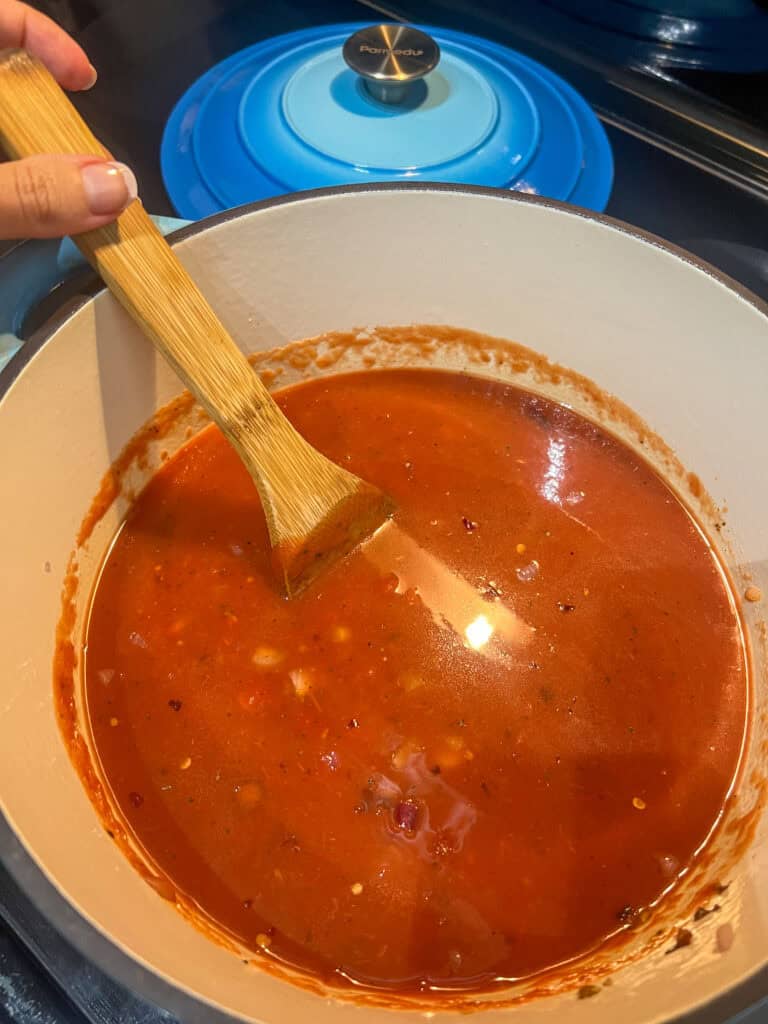 cooking the sauce for the Lentil Tomato Sauce