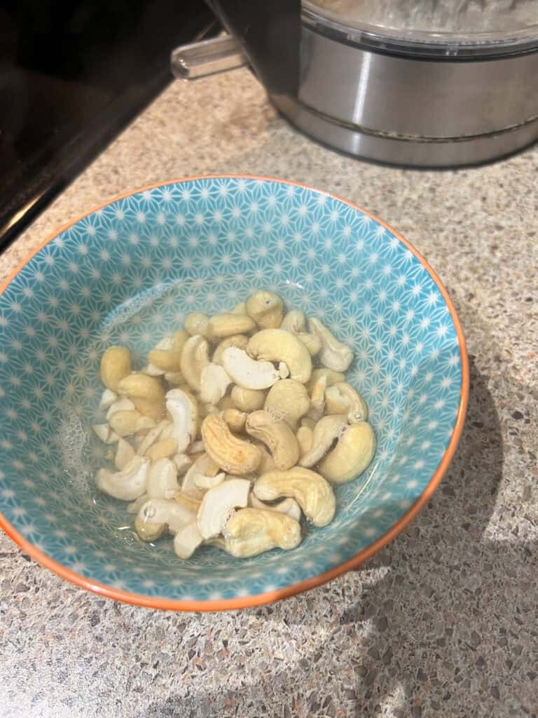 cashews soaking in water