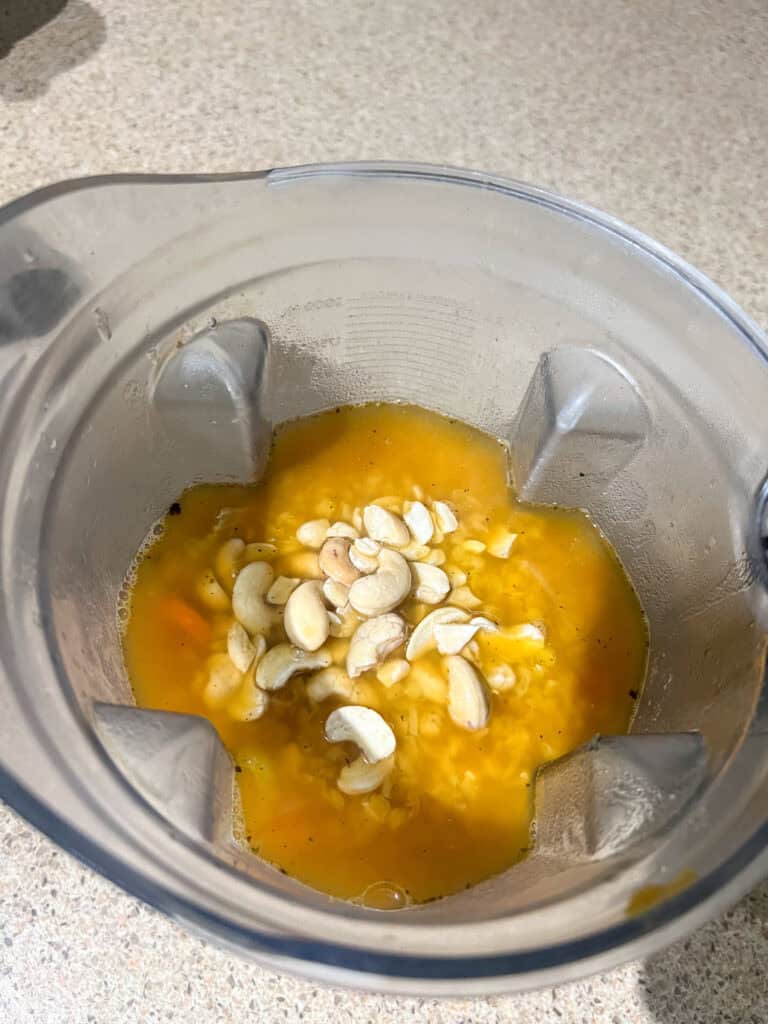 ingredients for creamy lentil soup in blender vegan