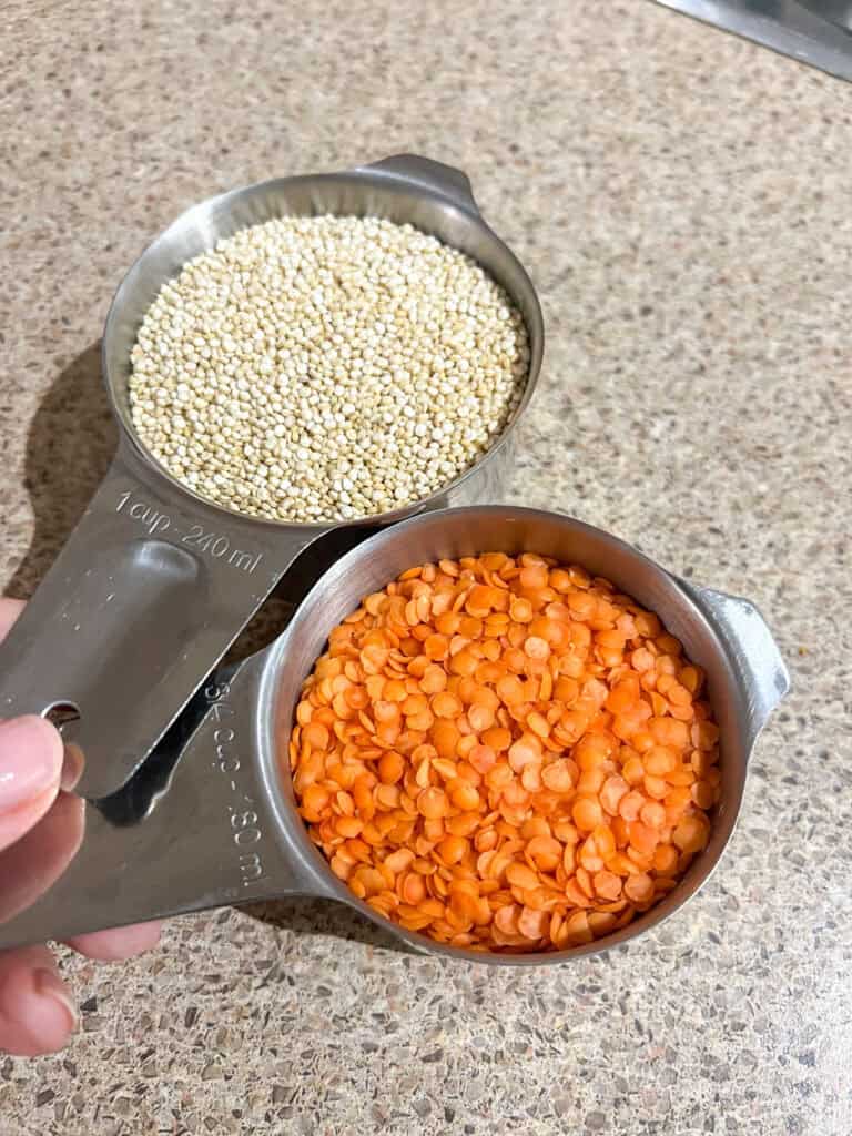 dry quinoa and red lentils