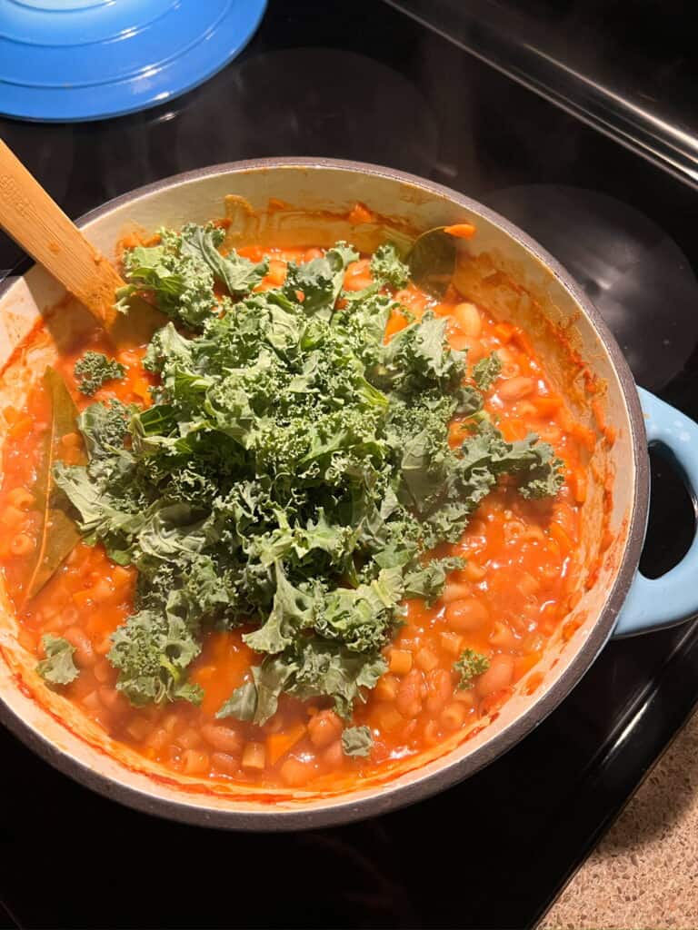 kale added to the Pasta e Fagioli