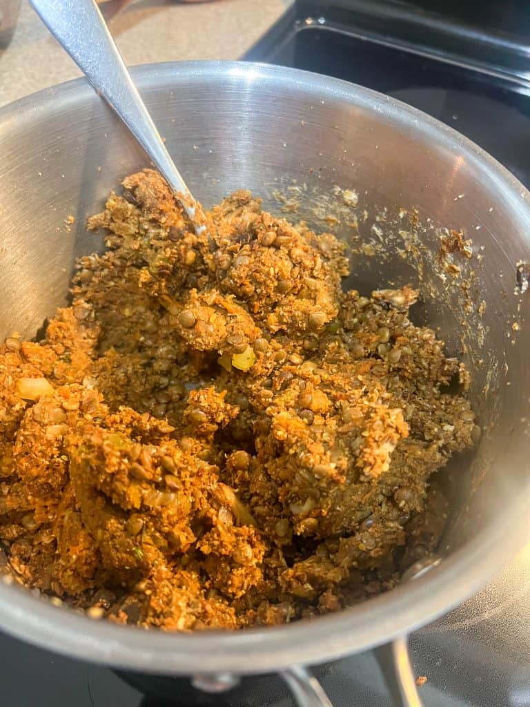 lentil loaf mixture in pot