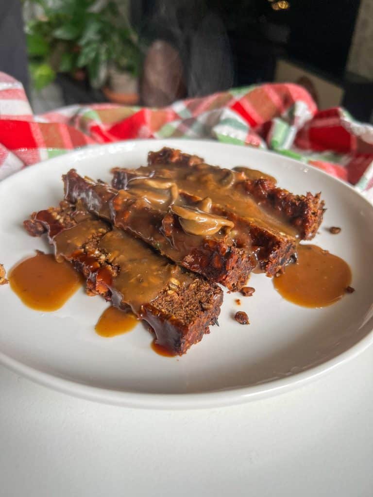 Vegan Lentil Loaf with mushroom gravy