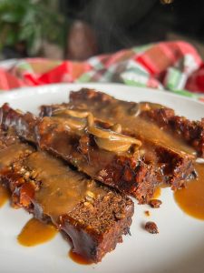 vegan lentil loaf with mushroom gravy