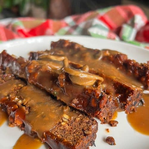 vegan lentil loaf with mushroom gravy
