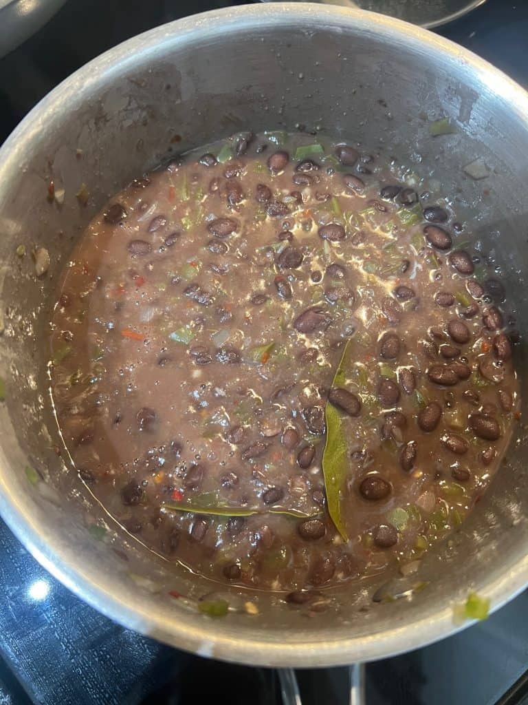 Cuban-Style Black Beans cooking in the pot