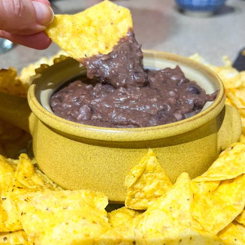 black bean dip with tortilla chips