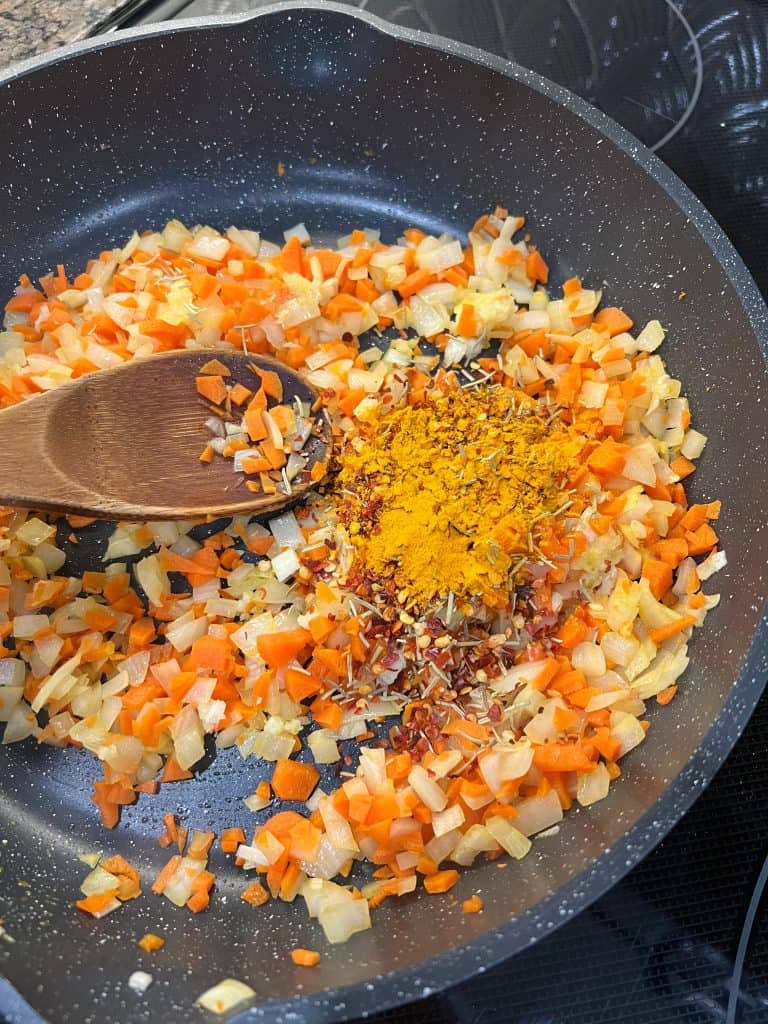 carrots onion spices for veg pot pie