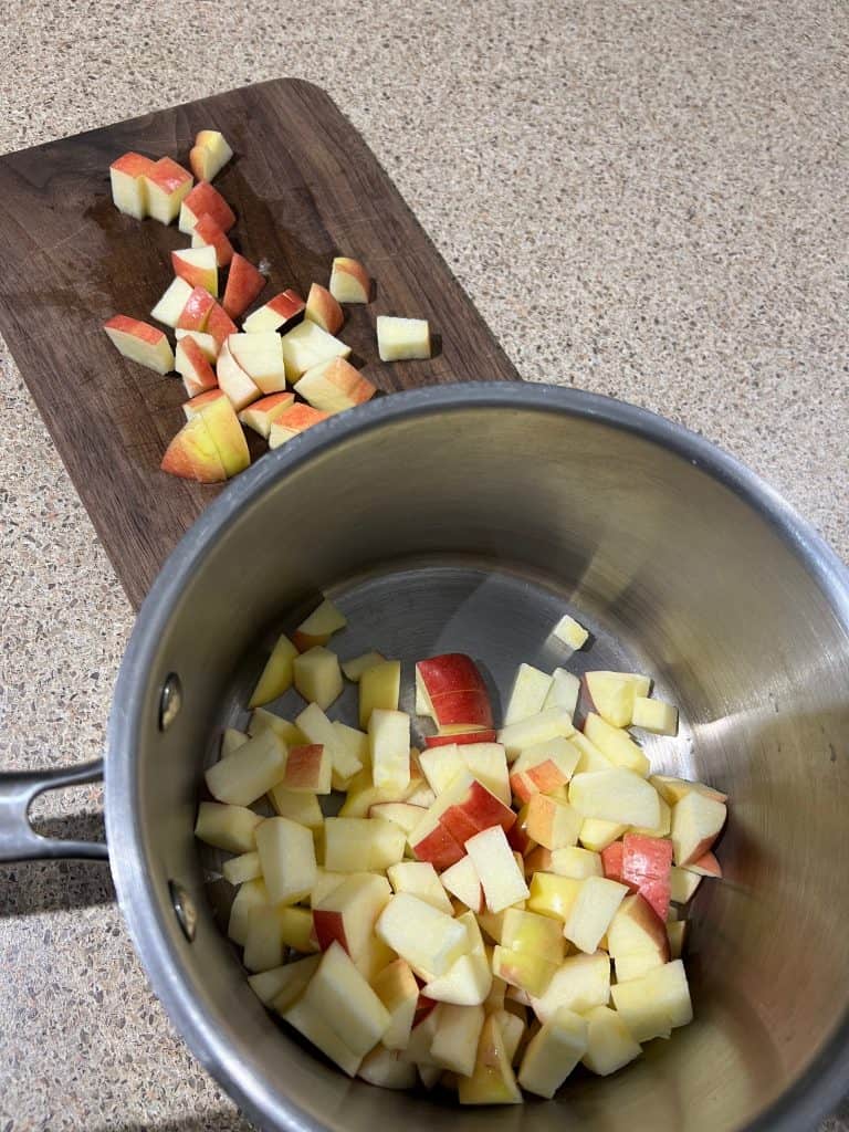 chopped apples in pot