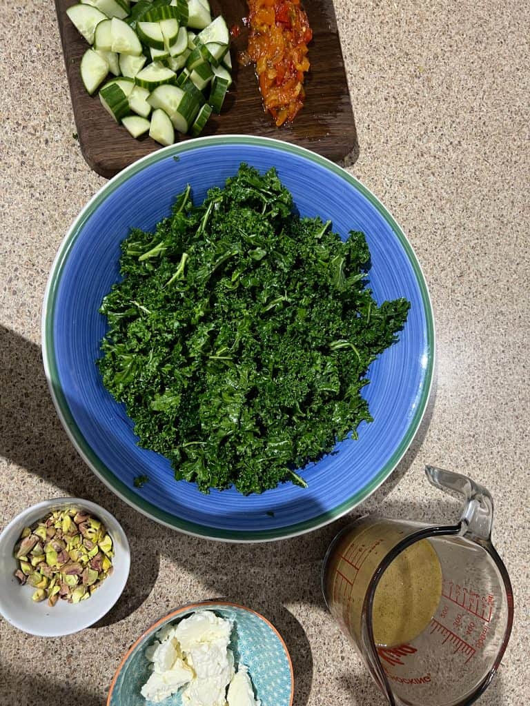 ingredients for kale chickpea salad