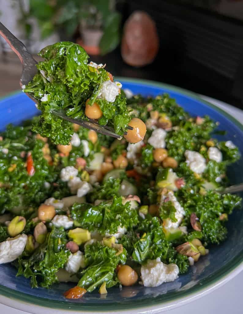 kale chickpea salad big bowl