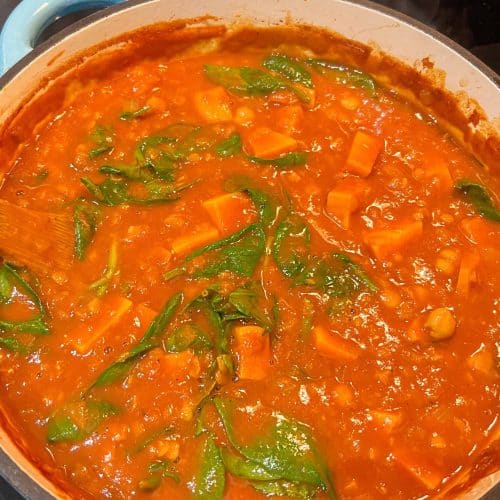 Red Lentil Sweet Potato Curry in pot