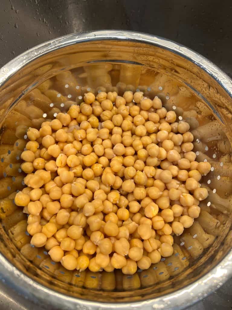 chickpeas in strainer