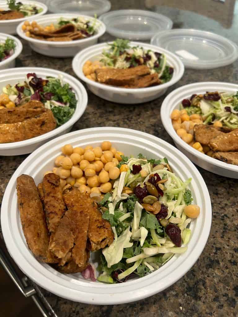 tempeh chickpea kale meal prep in containers